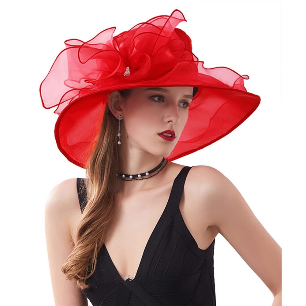 2758 Women’s Organza Church Tea Party Wedding Fascinator Hat Uv-anti Wide
